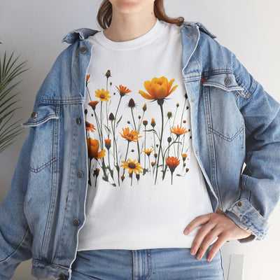 Wildflowers and Yellow Roses, Graphic T-Shirts for Women, Floral Shirt, Womens Short Sleeve, Ladies Graphic Tees #5011TTS
