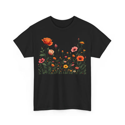 Wildflowers and Orange Roses, Graphic T-Shirts for Women, Floral Shirt, Womens Short Sleeve, Ladies Graphic Tees #5042TTS