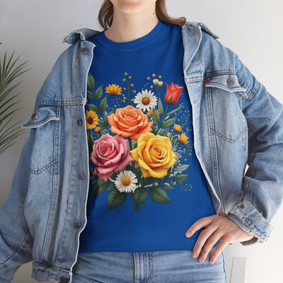 Wildflowers and Pink & Yellow Roses, Graphic T-Shirts for Women, Floral Shirt, Womens Short Sleeve, Ladies Graphic Tees #5144TTS