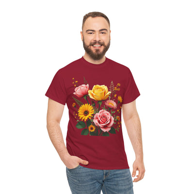 Wildflowers and Pink & Yellow Roses, Graphic T-Shirts for Women, Floral Shirt, Womens Short Sleeve, Ladies Graphic Tees #5146TTS