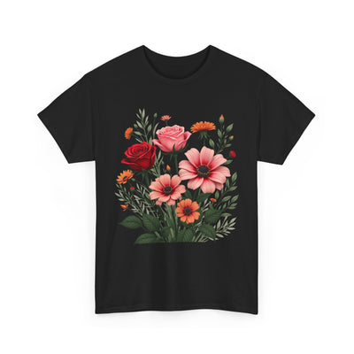 Wildflowers and Pink & Red Roses, Graphic T-Shirts for Women, Floral Shirt, Womens Short Sleeve, Ladies Graphic Tees #5133TTS