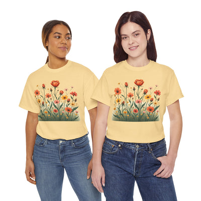 Wildflowers and Orange Roses, Graphic T-Shirts for Women, Floral Shirt, Womens Short Sleeve, Ladies Graphic Tees #5047TTS