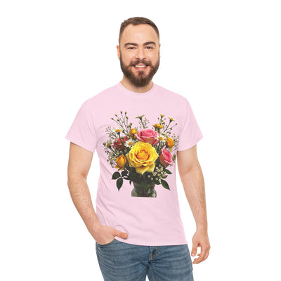 Wildflowers and Pink & Yellow Roses, Graphic T-Shirts for Women, Floral Shirt, Womens Short Sleeve, Ladies Graphic Tees #5143TTS