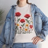 Wildflowers and Red Roses, Graphic T-Shirts for Women, Floral Shirt, Womens Short Sleeve, Ladies Graphic Tees #5034TTS