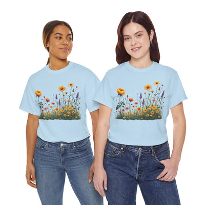 Wildflowers and Yellow Roses, Graphic T-Shirts for Women, Floral Shirt, Womens Short Sleeve, Ladies Graphic Tees #5028TTS
