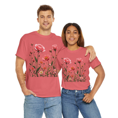 Wildflowers and Pink Roses, Graphic T-Shirts for Women, Floral Shirt, Womens Short Sleeve, Ladies Graphic Tees #5022TTS