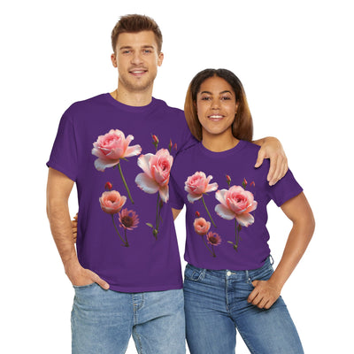 Wildflowers and Pink Roses, Graphic T-Shirts for Women, Floral Shirt, Womens Short Sleeve, Ladies Graphic Tees #5019TTS