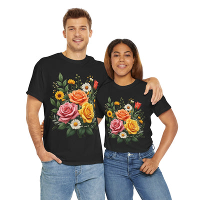 Wildflowers and Pink & Yellow Roses, Graphic T-Shirts for Women, Floral Shirt, Womens Short Sleeve, Ladies Graphic Tees #5144TTS