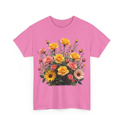 Wildflowers and Pink & Yellow Roses, Graphic T-Shirts for Women, Floral Shirt, Womens Short Sleeve, Ladies Graphic Tees #5141TTS