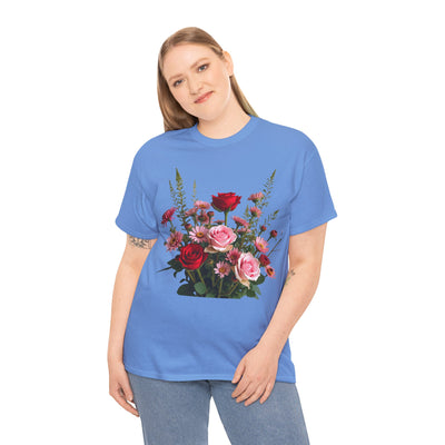 Wildflowers and Red & Pink Roses, Graphic T-Shirts for Women, Floral Shirt, Womens Short Sleeve, Ladies Graphic Tees #5132TTS