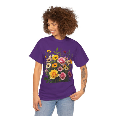 Wildflowers and Pink & Yellow Roses, Graphic T-Shirts for Women, Floral Shirt, Womens Short Sleeve, Ladies Graphic Tees #5150TTS