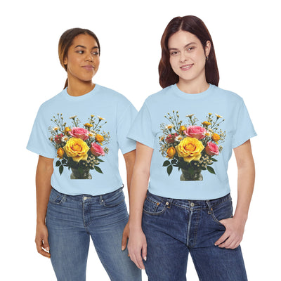 Wildflowers and Pink & Yellow Roses, Graphic T-Shirts for Women, Floral Shirt, Womens Short Sleeve, Ladies Graphic Tees #5143TTS