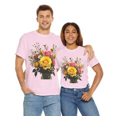 Wildflowers and Pink & Yellow Roses, Graphic T-Shirts for Women, Floral Shirt, Womens Short Sleeve, Ladies Graphic Tees #5143TTS