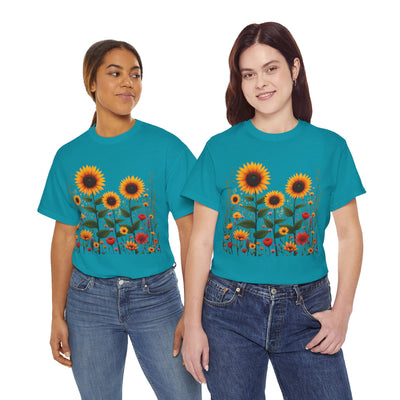 Sunflowers & Wildflowers, Graphic T-Shirts for Women, Floral Shirt, Womens Short Sleeve, Ladies Graphic Tees #5154TTS