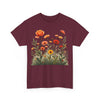 Wildflowers and Orange Roses, Graphic T-Shirts for Women, Floral Shirt, Womens Short Sleeve, Ladies Graphic Tees #5045TTS