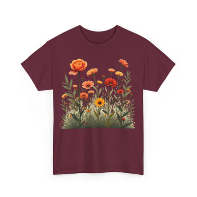 Wildflowers and Orange Roses, Graphic T-Shirts for Women, Floral Shirt, Womens Short Sleeve, Ladies Graphic Tees #5045TTS
