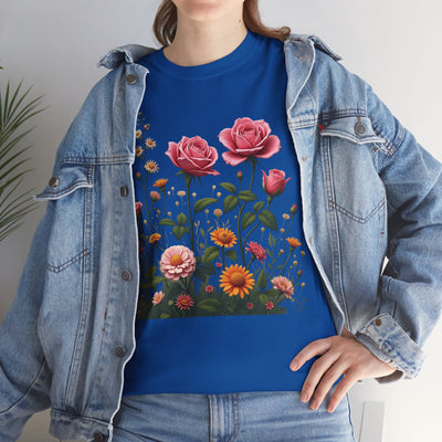 Wildflowers and Pink Roses, Graphic T-Shirts for Women, Floral Shirt, Womens Short Sleeve, Ladies Graphic Tees #5013TTS