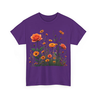 Wildflowers and Orange Roses, Graphic T-Shirts for Women, Floral Shirt, Womens Short Sleeve, Ladies Graphic Tees #5046TTS