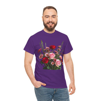 Wildflowers and Red & Pink Roses, Graphic T-Shirts for Women, Floral Shirt, Womens Short Sleeve, Ladies Graphic Tees #5132TTS