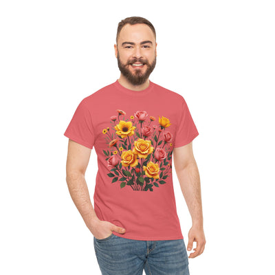 Wildflowers and Pink & Yellow Roses, Graphic T-Shirts for Women, Floral Shirt, Womens Short Sleeve, Ladies Graphic Tees #5139TTS