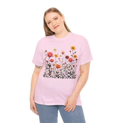 Wildflowers and Pink Roses, Graphic T-Shirts for Women, Floral Shirt, Womens Short Sleeve, Ladies Graphic Tees #5023TTS