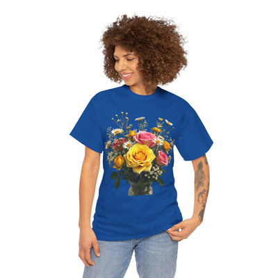 Wildflowers and Pink & Yellow Roses, Graphic T-Shirts for Women, Floral Shirt, Womens Short Sleeve, Ladies Graphic Tees #5143TTS