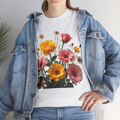 Wildflowers and Pink & Yellow Roses, Graphic T-Shirts for Women, Floral Shirt, Womens Short Sleeve, Ladies Graphic Tees #5147TTS