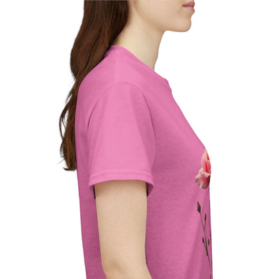 Wildflowers and Pink Roses, Graphic T-Shirts for Women, Floral Shirt, Womens Short Sleeve, Ladies Graphic Tees #5018TTS