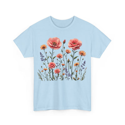 Wildflowers and Pink Roses, Graphic T-Shirts for Women, Floral Shirt, Womens Short Sleeve, Ladies Graphic Tees #5015TTS