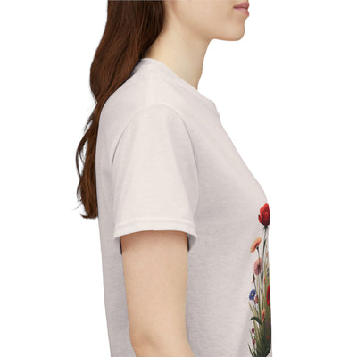 Wildflowers and Red Roses, Graphic T-Shirts for Women, Floral Shirt, Womens Short Sleeve, Ladies Graphic Tees #5032TTS