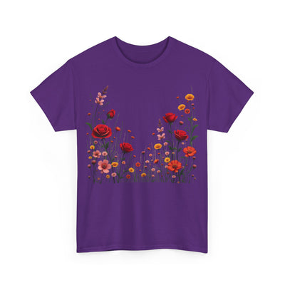 Wildflowers and Red Roses, Graphic T-Shirts for Women, Floral Shirt, Womens Short Sleeve, Ladies Graphic Tees #5033TTS