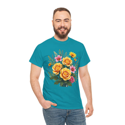 Wildflowers and Yellow Roses, Graphic T-Shirts for Women, Floral Shirt, Womens Short Sleeve, Ladies Graphic Tees #5135TTS