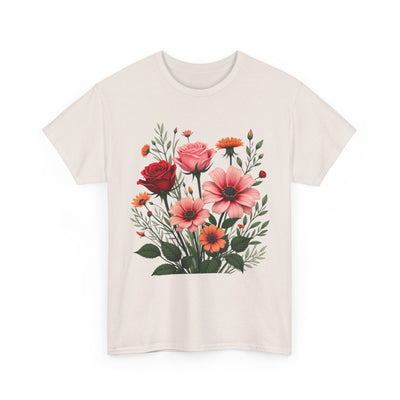 Wildflowers and Pink & Red Roses, Graphic T-Shirts for Women, Floral Shirt, Womens Short Sleeve, Ladies Graphic Tees #5133TTS