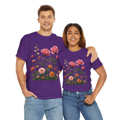 Wildflowers and Pink Roses, Graphic T-Shirts for Women, Floral Shirt, Womens Short Sleeve, Ladies Graphic Tees #5013TTS