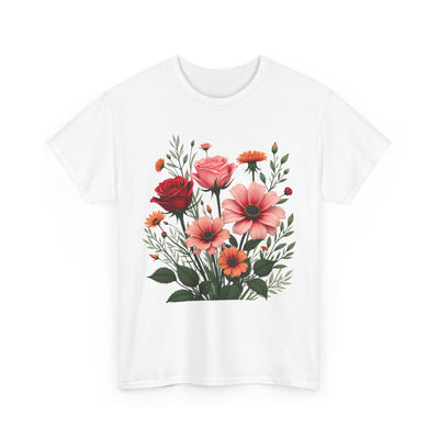 Wildflowers and Pink & Red Roses, Graphic T-Shirts for Women, Floral Shirt, Womens Short Sleeve, Ladies Graphic Tees #5133TTS