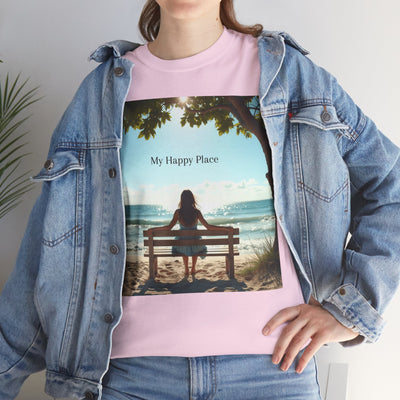 My Happy Place, Woman on Bench, Looking at Waves,Safe Place T-Shirt, Finding My Happy Place Top, Ocean Waves,#5003STS