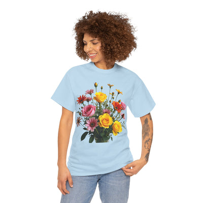 Wildflowers and Pink & Yellow Roses, Graphic T-Shirts for Women, Floral Shirt, Womens Short Sleeve, Ladies Graphic Tees #5138TTS
