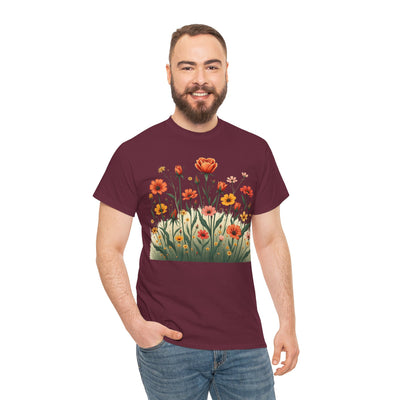 Wildflowers and Orange Roses, Graphic T-Shirts for Women, Floral Shirt, Womens Short Sleeve, Ladies Graphic Tees #5047TTS