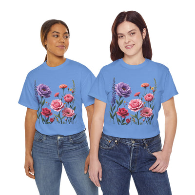 Wildflowers and Pink/Violet Roses, Graphic T-Shirts for Women, Floral Shirt, Womens Short Sleeve, Ladies Graphic Tees #5100TTS