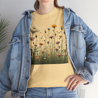 Wildflowers and White Roses, Graphic T-Shirts for Women, Floral Shirt, Womens Short Sleeve, Ladies Graphic Tees #5041TTS