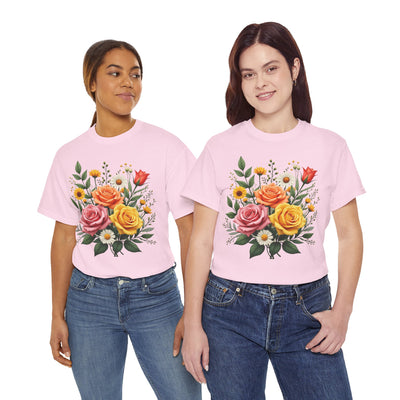Wildflowers and Pink & Yellow Roses, Graphic T-Shirts for Women, Floral Shirt, Womens Short Sleeve, Ladies Graphic Tees #5144TTS