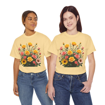 Wildflowers and Pink & Yellow Roses, Graphic T-Shirts for Women, Floral Shirt, Womens Short Sleeve, Ladies Graphic Tees #5141TTS