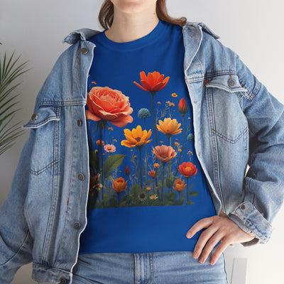 Wildflowers and Orange Roses, Graphic T-Shirts for Women, Floral Shirt, Womens Short Sleeve, Ladies Graphic Tees #5044TTS