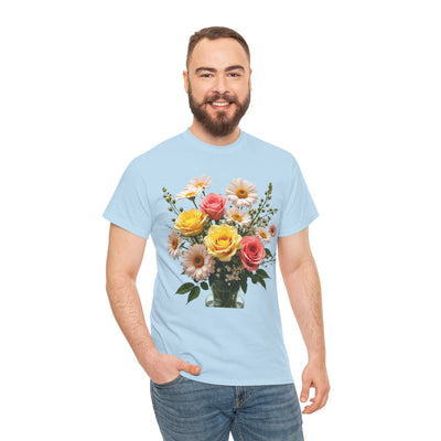 Wildflowers and Pink & Yellow Roses, Graphic T-Shirts for Women, Floral Shirt, Womens Short Sleeve, Ladies Graphic Tees #5136TTS