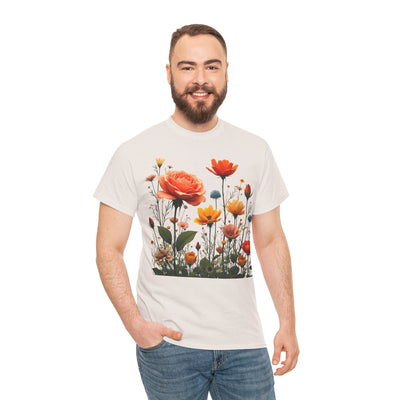 Wildflowers and Orange Roses, Graphic T-Shirts for Women, Floral Shirt, Womens Short Sleeve, Ladies Graphic Tees #5044TTS