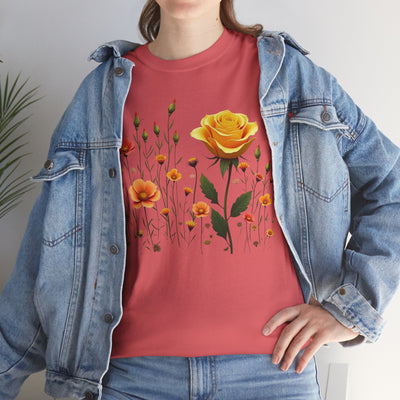 Wildflowers and a Yellow Rose, Graphic T-Shirts for Women, Floral Shirt, Womens Short Sleeve, Ladies Graphic Tees #5010TTS