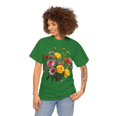 Wildflowers and Pink & Yellow Roses, Graphic T-Shirts for Women, Floral Shirt, Womens Short Sleeve, Ladies Graphic Tees #5138TTS