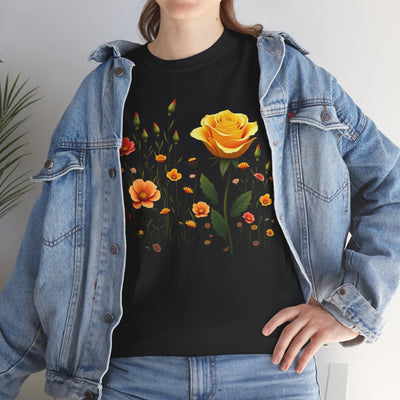 Wildflowers and a Yellow Rose, Graphic T-Shirts for Women, Floral Shirt, Womens Short Sleeve, Ladies Graphic Tees #5010TTS