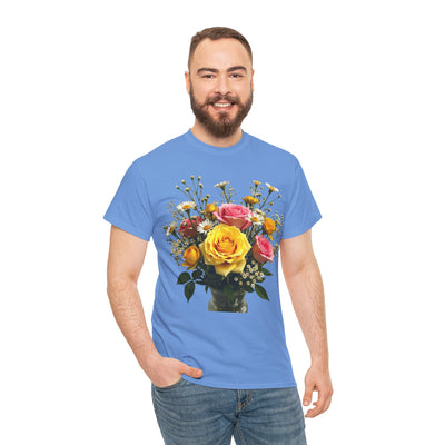 Wildflowers and Pink & Yellow Roses, Graphic T-Shirts for Women, Floral Shirt, Womens Short Sleeve, Ladies Graphic Tees #5143TTS