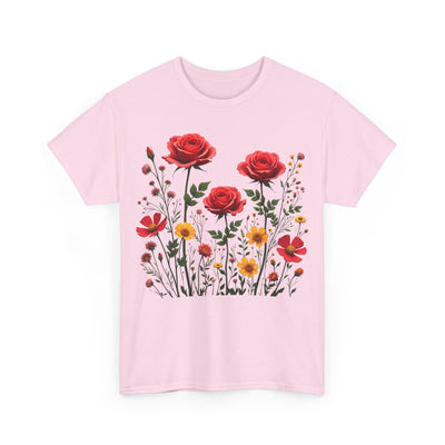 Wildflowers and Red Roses, Graphic T-Shirts for Women, Floral Shirt, Womens Short Sleeve, Ladies Graphic Tees #5034TTS